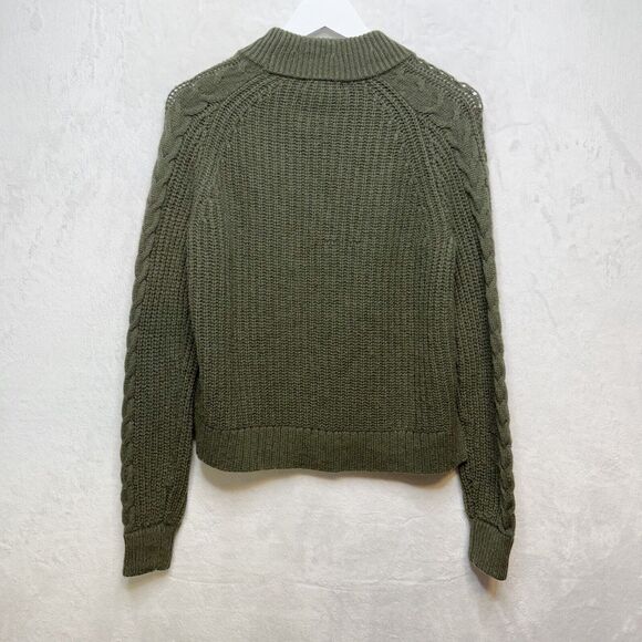 J CREW Azra Pom Pom Cable Knit Sweater Mock Neck Lambswool Blend Moss Green Sz S - Picture 6 of 9